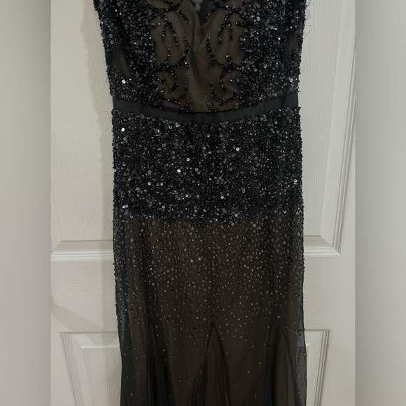 graphite & taupe Adrianna Papell Beaded sequins Mermaid Mesh Gown size 2 petite - Picture 7 of 16